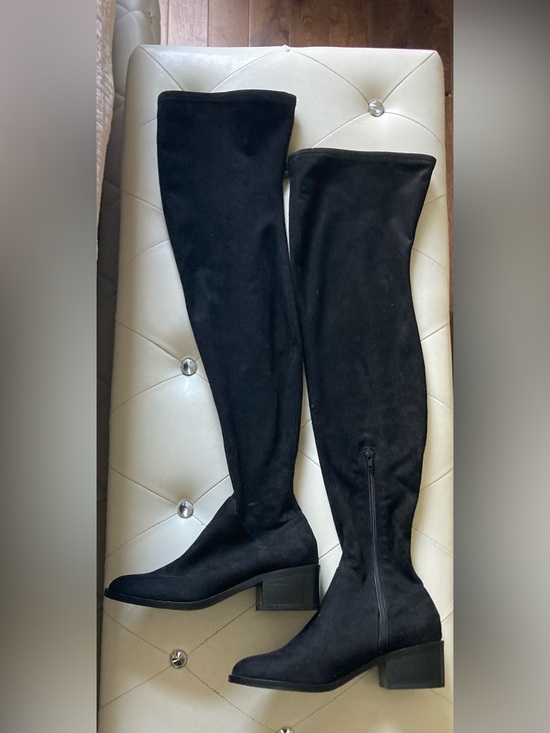 Shoes - Black Over-the-Knee Boots - Classic Suede Look